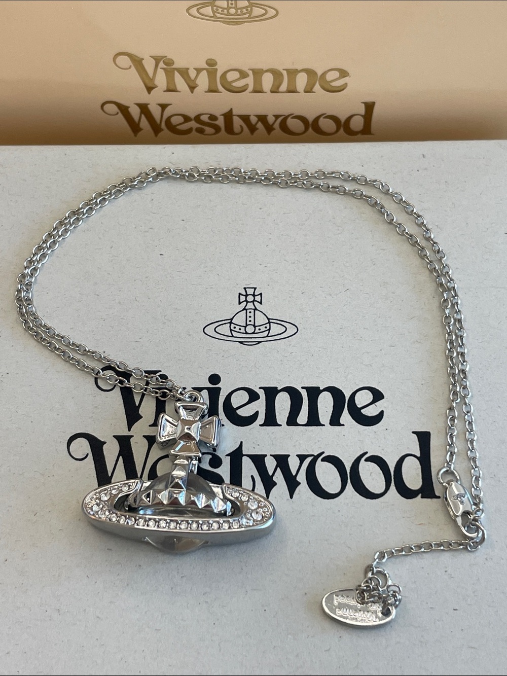 Vivienne Westwood Silver Orb Pendant Necklace with Crystal Accent